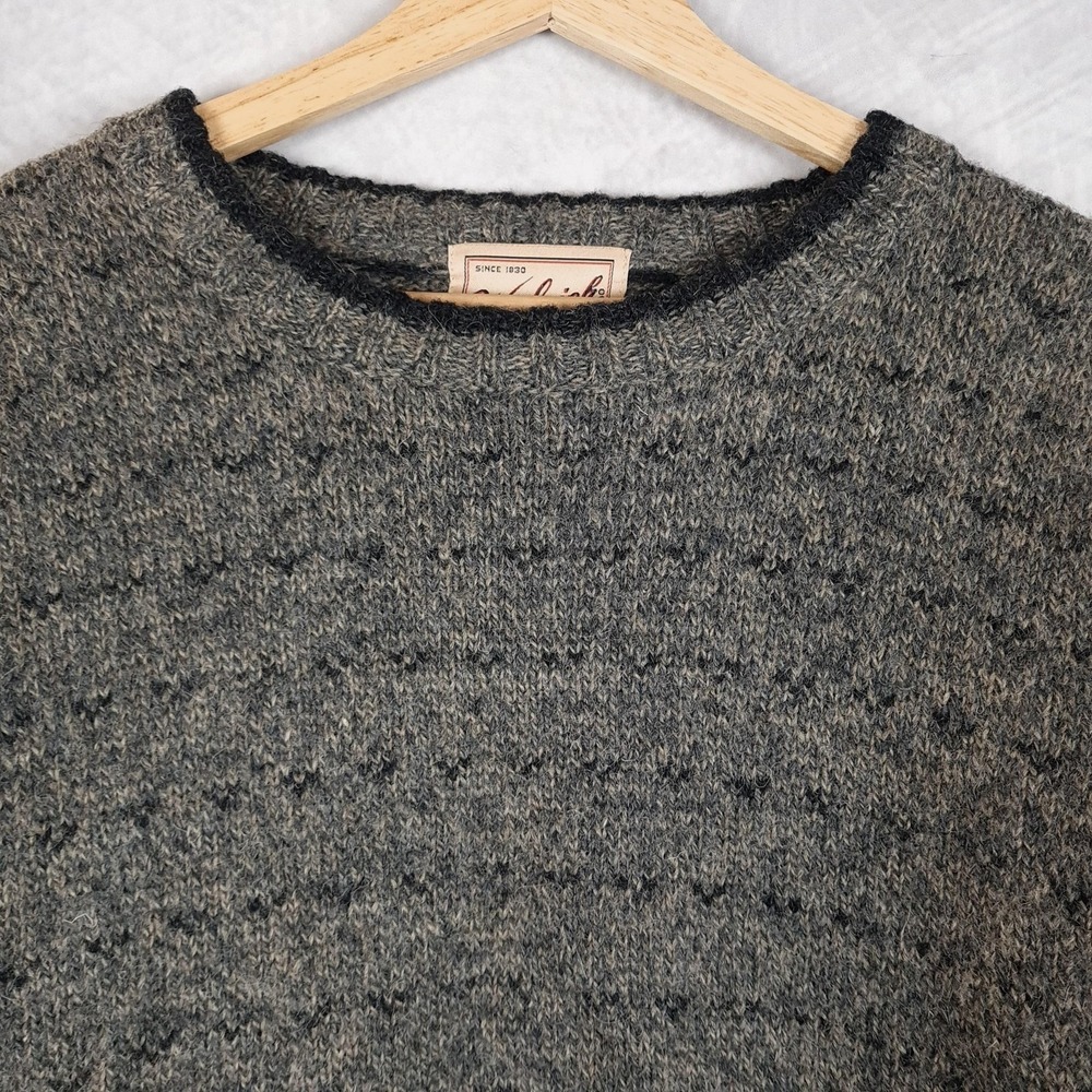 Woolrich Sweater Mens Large Gray Charcoal Mix Wool Birdseye Knit Crewneck